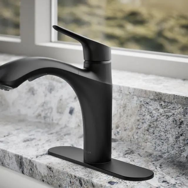 Alt view image 6 of 6 - 30468-BL Rival Single Handle Pull-Out Kitchen Sink Faucet, 1.5 GPM, High-Arch Swing Spout, Two-Function Sprayhead, Matte Black