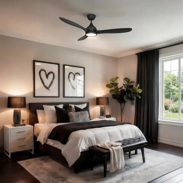 Alt view image 2 of 6 - 52" Ceiling Fan with Light Remote Control, Quiet Reversible DC Motor, 3CCT Dimmable Memory, Modern Ceiling Fan for Bedroom Living Room Kitchen, Matte Black by GRANDJOY