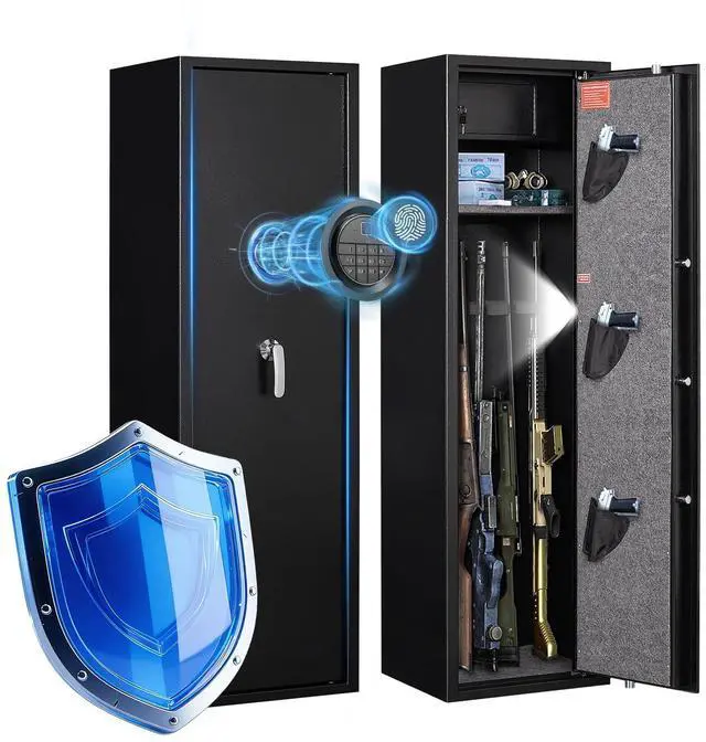 Main image of Large Rifle Safe with Biometric Fingerprint - Gun Safe for 8-10 Rifles & Pistols for Home, Quick Access, Anti-Theft Alarm, Removable Shelf, No Assembly (11.8"D x 13.8"W x 57.2"H)