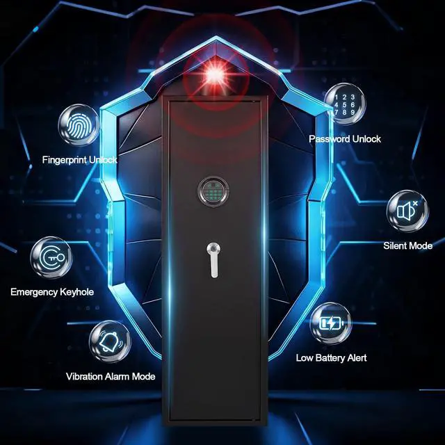 Alt view image 2 of 6 - Large Rifle Safe with Biometric Fingerprint - Gun Safe for 8-10 Rifles & Pistols for Home, Quick Access, Anti-Theft Alarm, Removable Shelf, No Assembly (11.8"D x 13.8"W x 57.2"H)
