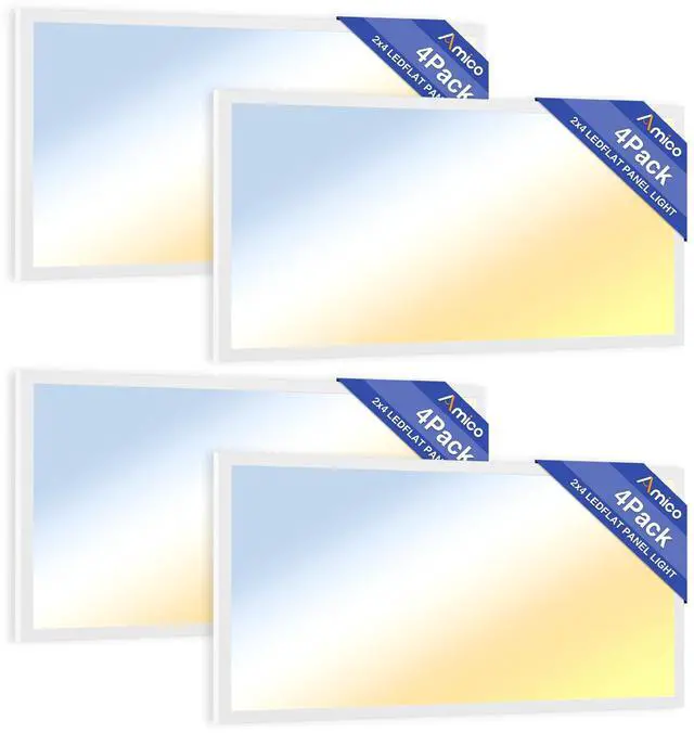 Main image of 4 Pack 9000LM 2x4 LED Flat Panel Light Fixture, 72W, 3500K/4000K/5000K/5700K/6500K 5CCT Selectable Drop Ceiling Office Lights, 0-10V Dimmable, LED Drop Ceiling Light Fixtures, ETL/DLC