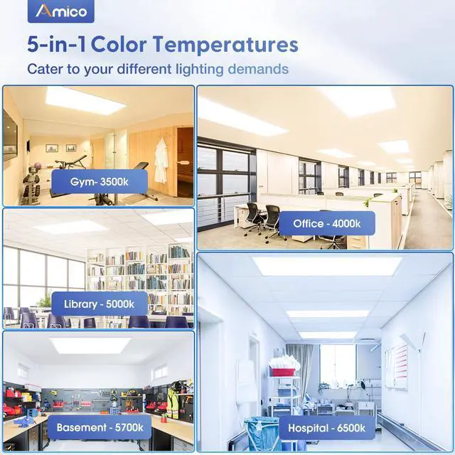 Alt view image 2 of 6 - 4 Pack 9000LM 2x4 LED Flat Panel Light Fixture, 72W, 3500K/4000K/5000K/5700K/6500K 5CCT Selectable Drop Ceiling Office Lights, 0-10V Dimmable, LED Drop Ceiling Light Fixtures, ETL/DLC