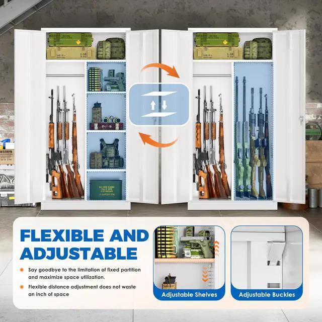 Alt view image 4 of 6 - 10-12 Gun Safe, 32"W Gun Safe for Rifles and Pistols, Rifle Safe with Lock, Quick Access Gun Cabinet with Adjustable Shelves for Home, White