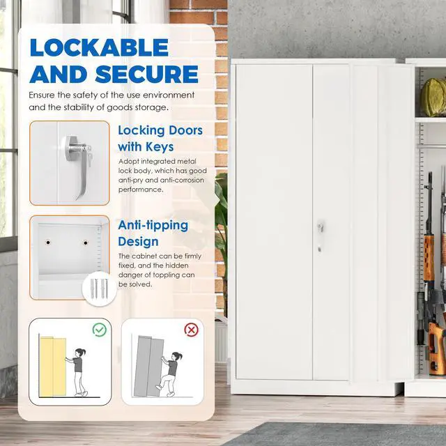 Alt view image 5 of 6 - 10-12 Gun Safe, 32"W Gun Safe for Rifles and Pistols, Rifle Safe with Lock, Quick Access Gun Cabinet with Adjustable Shelves for Home, White