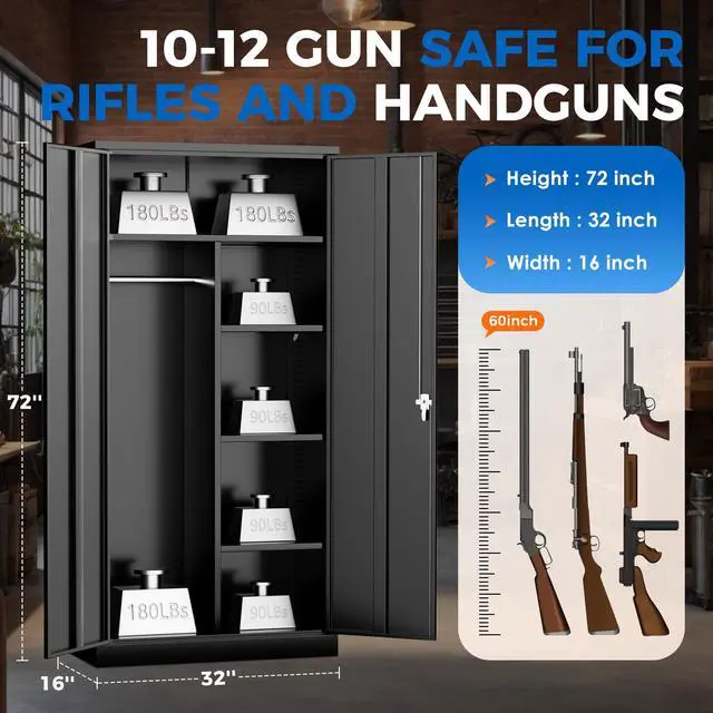 Alt view image 3 of 6 - 10-12 Gun Safe, 32"W Gun Safe for Rifles and Pistols, Rifle Safe with Lock, Quick Access Gun Cabinet with Adjustable Shelves for Home, Black
