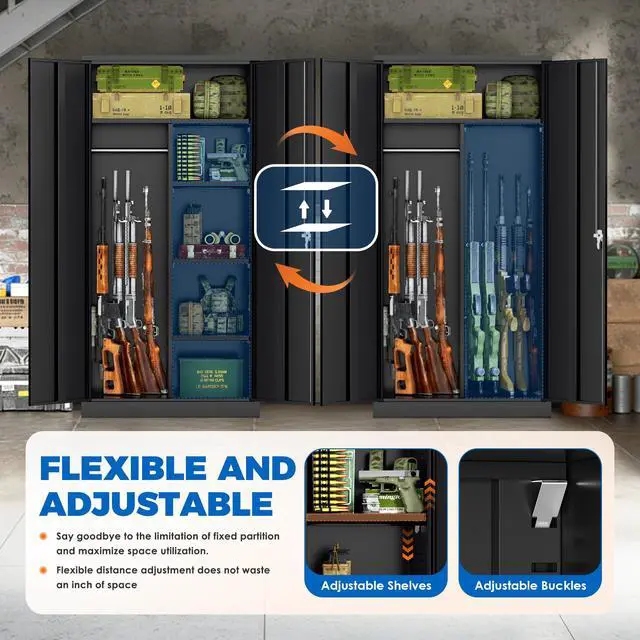 Alt view image 4 of 6 - 10-12 Gun Safe, 32"W Gun Safe for Rifles and Pistols, Rifle Safe with Lock, Quick Access Gun Cabinet with Adjustable Shelves for Home, Black