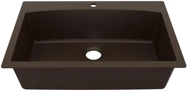 Main image of QT-712 33 Inch Drop-In Quartz Composite Single Bowl Kitchen Sink, Top Mount, 1-Hole, Heat & Scratch Resistant, Easy Clean, Brown