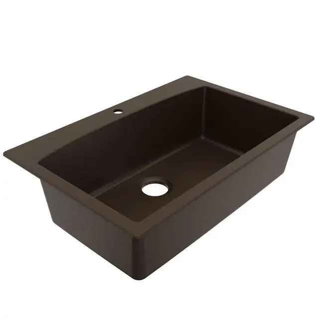 Alt view image 6 of 6 - QT-712 33 Inch Drop-In Quartz Composite Single Bowl Kitchen Sink, Top Mount, 1-Hole, Heat & Scratch Resistant, Easy Clean, Brown