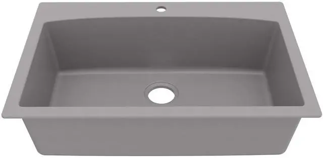 Main image of QT-712 33 Inch Drop-In Quartz Composite Single Bowl Kitchen Sink, Top Mount, 1-Hole, Heat & Scratch Resistant, Easy Clean, Grey