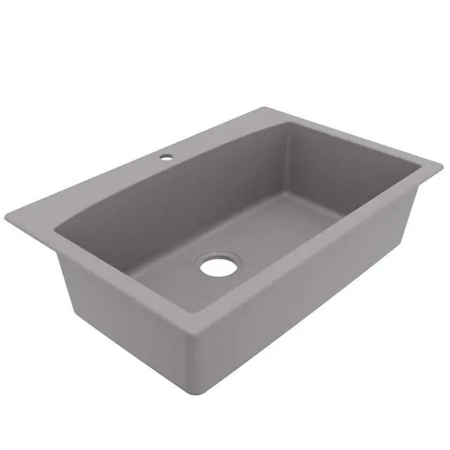 Alt view image 6 of 6 - QT-712 33 Inch Drop-In Quartz Composite Single Bowl Kitchen Sink, Top Mount, 1-Hole, Heat & Scratch Resistant, Easy Clean, Grey
