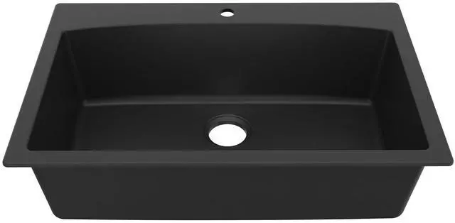 Main image of QT-712 33 Inch Drop-In Quartz Composite Single Bowl Kitchen Sink, Top Mount, 1-Hole, Heat & Scratch Resistant, Easy Clean, Black