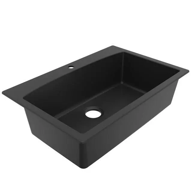 Alt view image 6 of 6 - QT-712 33 Inch Drop-In Quartz Composite Single Bowl Kitchen Sink, Top Mount, 1-Hole, Heat & Scratch Resistant, Easy Clean, Black