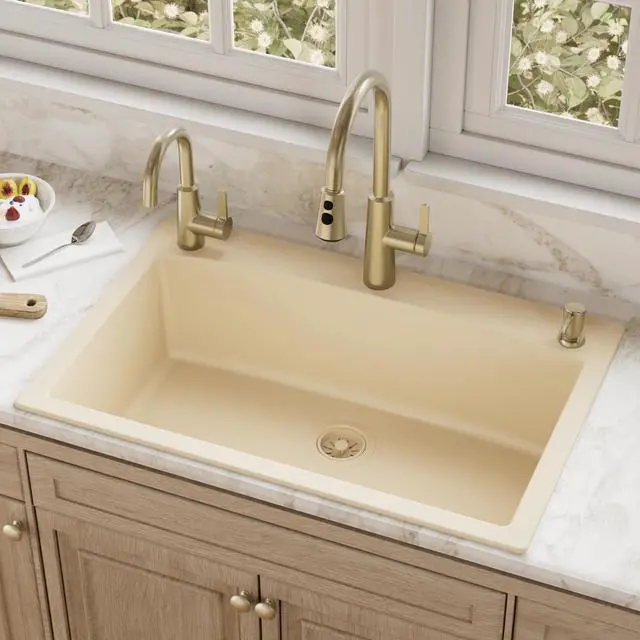 Alt view image 2 of 6 - QT-712 Drop-In Quartz Composite 33 in. 1-Hole Single Bowl Kitchen Sink in Bisque