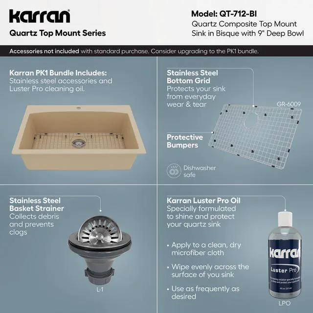 Alt view image 4 of 6 - QT-712 Drop-In Quartz Composite 33 in. 1-Hole Single Bowl Kitchen Sink in Bisque