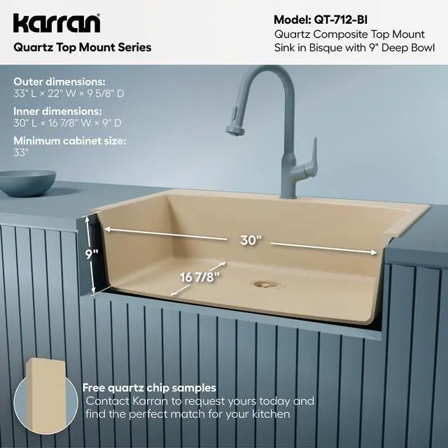 Alt view image 5 of 6 - QT-712 Drop-In Quartz Composite 33 in. 1-Hole Single Bowl Kitchen Sink in Bisque