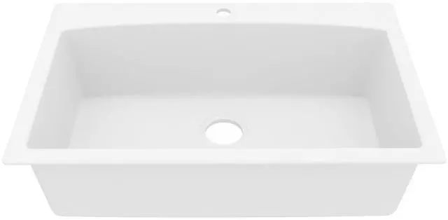 Main image of QT-712 33 Inch Drop-In Quartz Composite Single Bowl Kitchen Sink, Top Mount, 1-Hole, Heat & Scratch Resistant, Easy Clean, White