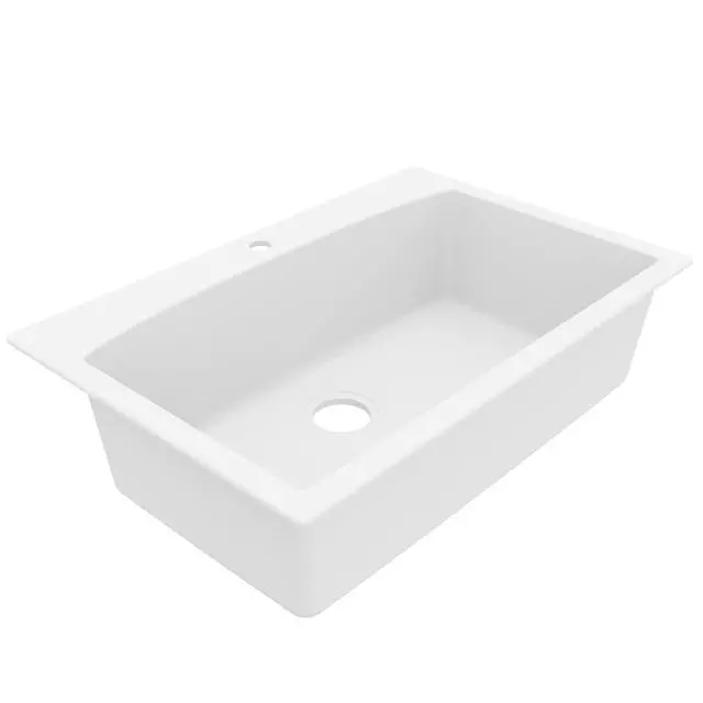 Alt view image 6 of 6 - QT-712 33 Inch Drop-In Quartz Composite Single Bowl Kitchen Sink, Top Mount, 1-Hole, Heat & Scratch Resistant, Easy Clean, White