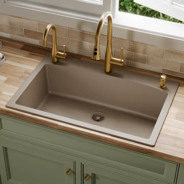 Alt view image 2 of 6 - QT-712 Drop-In Quartz Composite 33 in. 1-Hole Single Bowl Kitchen Sink in Concrete
