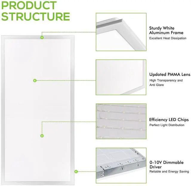 Alt view image 2 of 6 - 2x4 LED Flat Panel Lights,30/40/50W Selectable 5000K 6500lm, 0-10V Dimmable Back-Lit Recessed,LED Drop Ceiling Light for Office,Classroom,Hospital,Garage,Replaces 3-Lamp F32T8,6 Pack