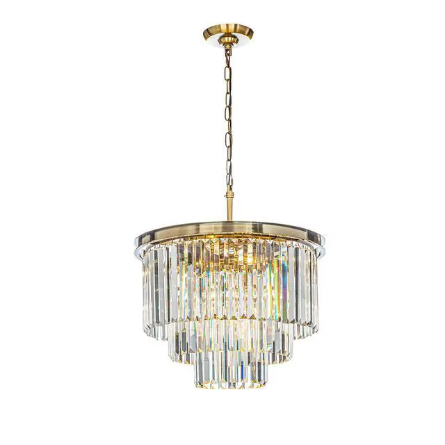 Alt view image 2 of 6 - 6-Light Modern Antique Gold 3-Tier Round Fringe Crystal Chandelier Brass Finish Frame Close to Ceiling Dual-Use Light for Dining Room Living Room W 20"
