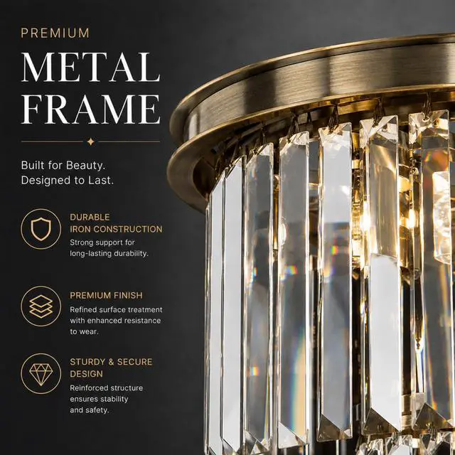 Alt view image 4 of 6 - 6-Light Modern Antique Gold 3-Tier Round Fringe Crystal Chandelier Brass Finish Frame Close to Ceiling Dual-Use Light for Dining Room Living Room W 20"