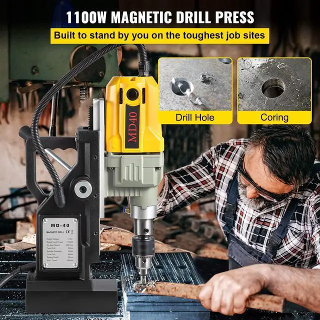 Alt view image 2 of 6 - Magnetic Drill, 1100W 1.57" Boring Diameter, 2697lbf/12000N Portable Electric Mag Drill Press with 7 Bits, 580 RPM Max Speed Drilling Machine for any Surface and Home Improvement