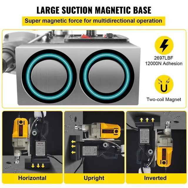 Alt view image 4 of 6 - Magnetic Drill, 1100W 1.57" Boring Diameter, 2697lbf/12000N Portable Electric Mag Drill Press with 7 Bits, 580 RPM Max Speed Drilling Machine for any Surface and Home Improvement