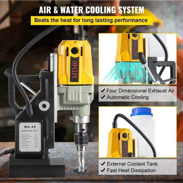 Alt view image 5 of 6 - Magnetic Drill, 1100W 1.57" Boring Diameter, 2697lbf/12000N Portable Electric Mag Drill Press with 7 Bits, 580 RPM Max Speed Drilling Machine for any Surface and Home Improvement