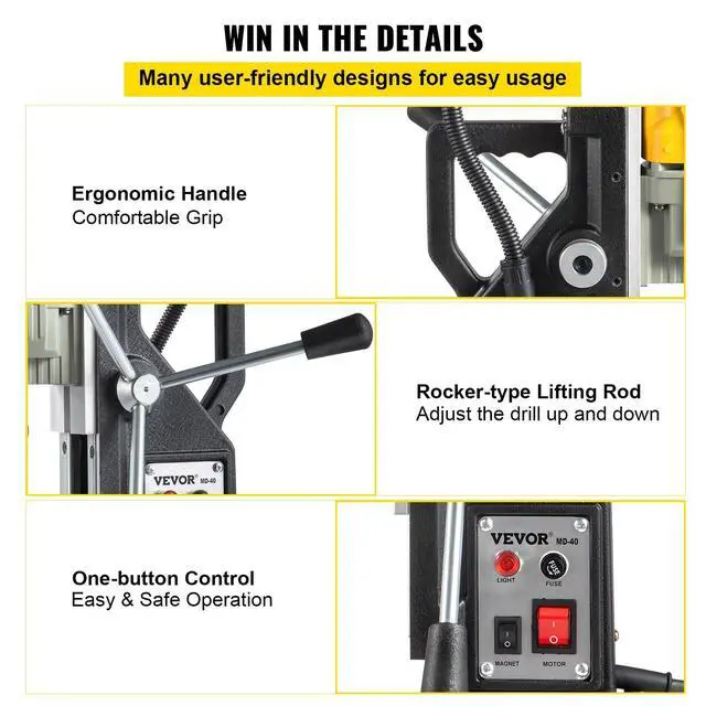 Alt view image 6 of 6 - Magnetic Drill, 1100W 1.57" Boring Diameter, 2697lbf/12000N Portable Electric Mag Drill Press with 7 Bits, 580 RPM Max Speed Drilling Machine for any Surface and Home Improvement