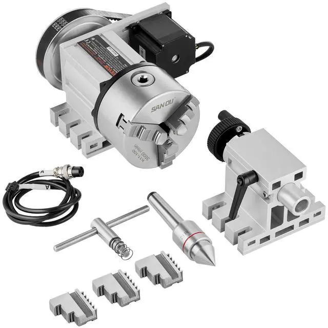 Main image of Dividing Head, K11-100mm 3-Jaw Chuck, CNC Router Milling Machine Rotational Axis 4th Axis A Axis Indexing Head, 2.6"/65 mm Center Height MT2 Tailstock 6:1 Gear Ratio, Universal for Engraving