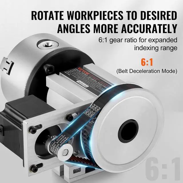 Alt view image 3 of 6 - Dividing Head, K11-100mm 3-Jaw Chuck, CNC Router Milling Machine Rotational Axis 4th Axis A Axis Indexing Head, 2.6"/65 mm Center Height MT2 Tailstock 6:1 Gear Ratio, Universal for Engraving