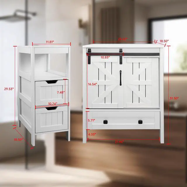 Alt view image 2 of 6 - 24 inch Farmhouse Bathroom Vanity with Sink, White MDF Small Bathroom Vanity Sink Combo, White Rectangle Ceramic Vessel Sink, Including 10 Optional Above-Counter Basins (Include Faucet)