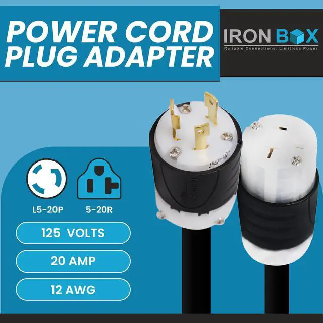Alt view image 2 of 6 - IronBox Electric NEMA L5-20P to 5-20R Power Cord Plug Adapter - 20A, 125V,12 AWG - UL Listed Heavy Duty Adapter Cable for Generator, Data Centers, Computers, Outdoor Event & More (Custom Built, 100ft)