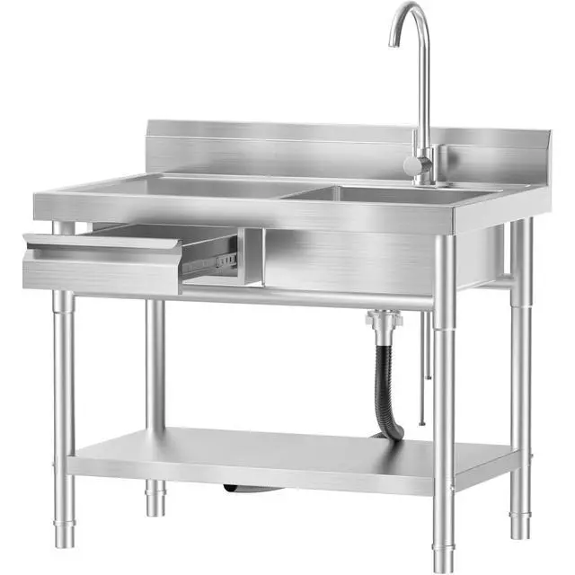 Main image of 40 Inch Stainless Steel Utility Sink,Free Standing, Equipped With Hot and Cold Water Pipes, Workbench Drawers for Storage,Suitable for Kitchen, Bathroom, Farmhouse, and Outdoor Sinks