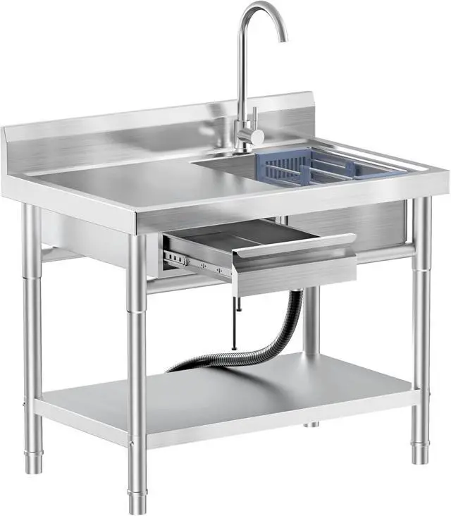 Alt view image 2 of 6 - 40 Inch Stainless Steel Utility Sink,Free Standing, Equipped With Hot and Cold Water Pipes, Workbench Drawers for Storage,Suitable for Kitchen, Bathroom, Farmhouse, and Outdoor Sinks