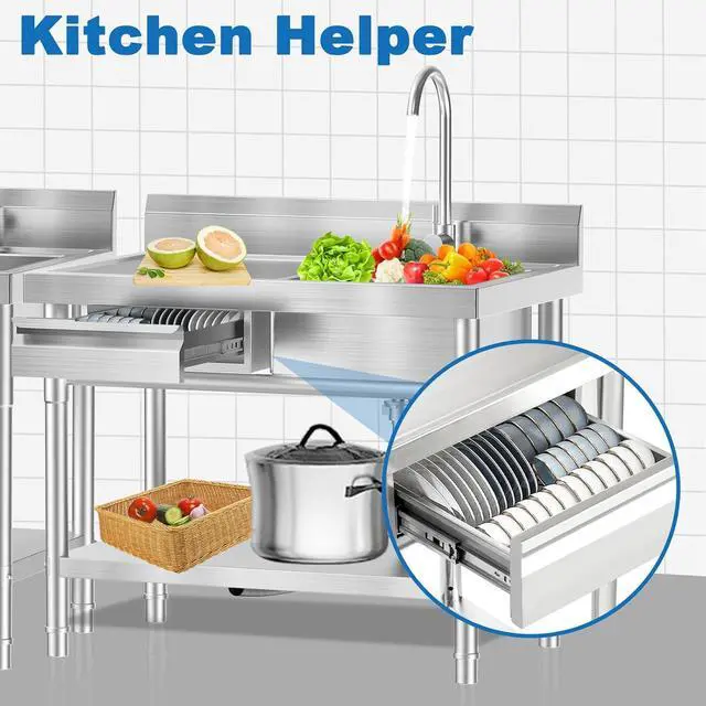 Alt view image 4 of 6 - 40 Inch Stainless Steel Utility Sink,Free Standing, Equipped With Hot and Cold Water Pipes, Workbench Drawers for Storage,Suitable for Kitchen, Bathroom, Farmhouse, and Outdoor Sinks