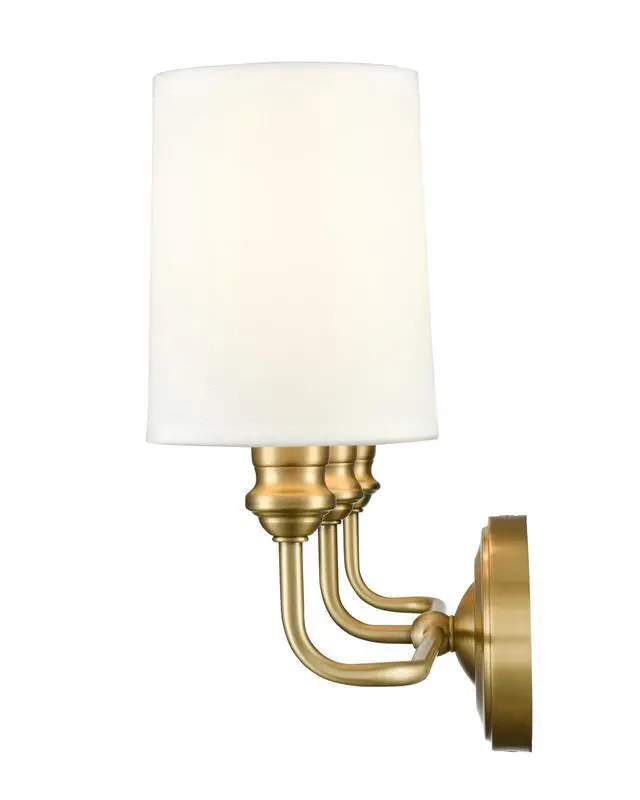 Alt view image 4 of 6 - Leena Collection | 99803-VB | Indoor 3 Light Vanity in Vintage Brass with White Fabric Shade | Elegant and Versatile Design for Any Bathroom