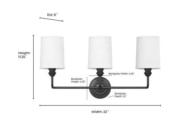 Alt view image 6 of 6 - Leena Collection | 99803-VB | Indoor 3 Light Vanity in Vintage Brass with White Fabric Shade | Elegant and Versatile Design for Any Bathroom