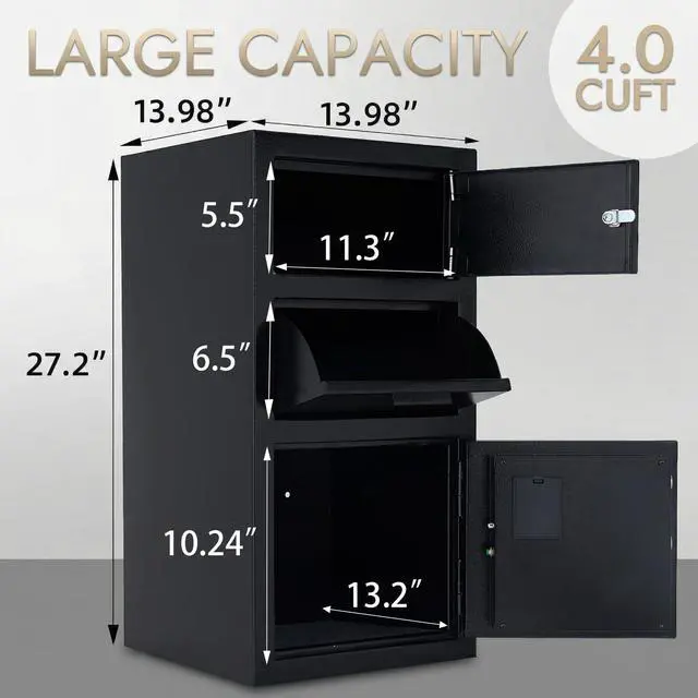 Alt view image 3 of 6 - 4.0 Cuft Large Drop Safe Box, Anti-theft Money Safe with Quick Place Drop Slot, Digital Keypad, Spare Key & Heavy-duty Cash Depository, Ideal for Commercial Business, Bars, Retail, Office & Home