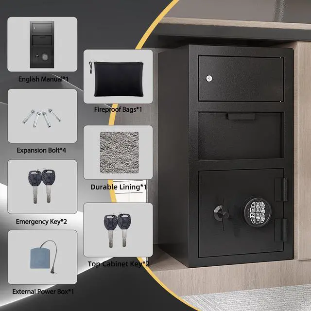 Alt view image 6 of 6 - 4.0 Cuft Large Drop Safe Box, Anti-theft Money Safe with Quick Place Drop Slot, Digital Keypad, Spare Key & Heavy-duty Cash Depository, Ideal for Commercial Business, Bars, Retail, Office & Home