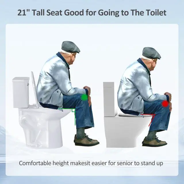 Alt view image 2 of 6 - Soft Tall Toilets for Seniors 21 inch with Comfort Chair Seat, 1.28 Gpf Powerful Single Flush High Toilet Elongated, 12 Inch Rough Extra Tall Toilet for Bathrooms & Tall Person