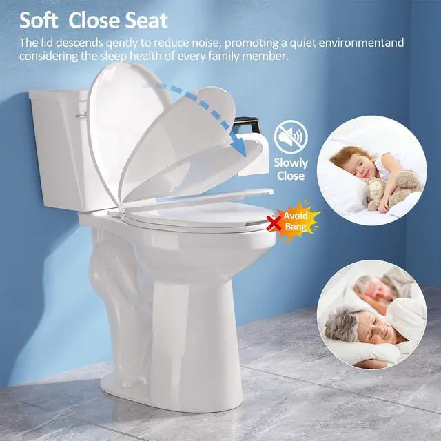 Alt view image 3 of 6 - Soft Tall Toilets for Seniors 21 inch with Comfort Chair Seat, 1.28 Gpf Powerful Single Flush High Toilet Elongated, 12 Inch Rough Extra Tall Toilet for Bathrooms & Tall Person