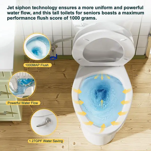 Alt view image 4 of 6 - Soft Tall Toilets for Seniors 21 inch with Comfort Chair Seat, 1.28 Gpf Powerful Single Flush High Toilet Elongated, 12 Inch Rough Extra Tall Toilet for Bathrooms & Tall Person