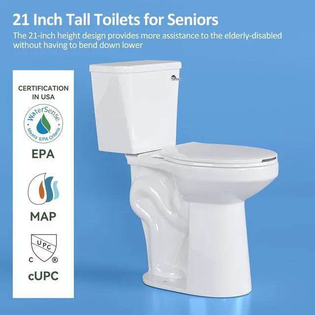 Alt view image 5 of 6 - Soft Tall Toilets for Seniors 21 inch with Comfort Chair Seat, 1.28 Gpf Powerful Single Flush High Toilet Elongated, 12 Inch Rough Extra Tall Toilet for Bathrooms & Tall Person