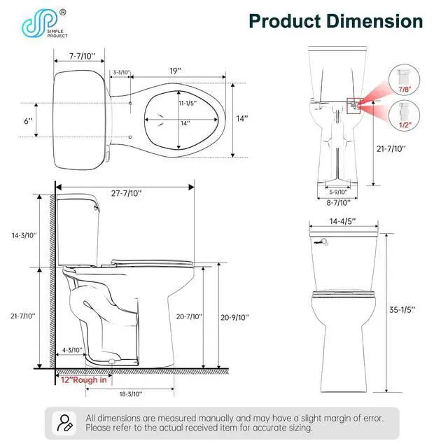 Alt view image 6 of 6 - Soft Tall Toilets for Seniors 21 inch with Comfort Chair Seat, 1.28 Gpf Powerful Single Flush High Toilet Elongated, 12 Inch Rough Extra Tall Toilet for Bathrooms & Tall Person