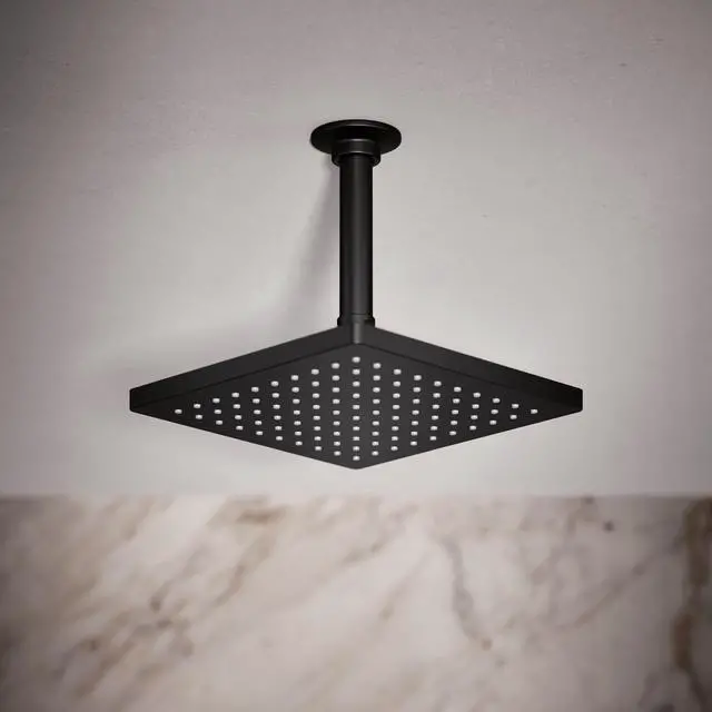 Alt view image 2 of 6 - K-26148-BL Honesty Square Rain Shower Head, 2.5 GPM, 8" Large Rain Shower Head, Wide Spray Coverage, Modern Design, Easy Installation, Matte Black