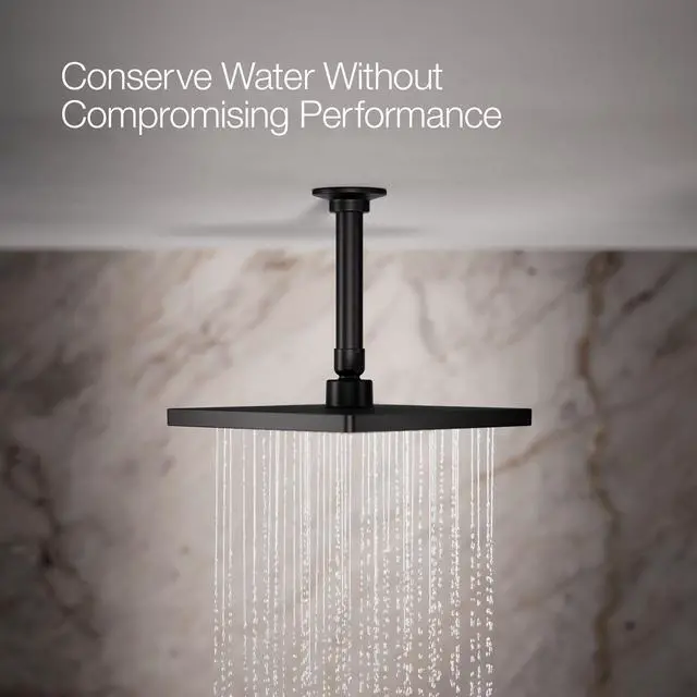 Alt view image 4 of 6 - K-26148-BL Honesty Square Rain Shower Head, 2.5 GPM, 8" Large Rain Shower Head, Wide Spray Coverage, Modern Design, Easy Installation, Matte Black