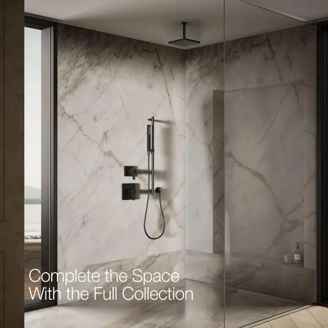 Alt view image 6 of 6 - K-26148-BL Honesty Square Rain Shower Head, 2.5 GPM, 8" Large Rain Shower Head, Wide Spray Coverage, Modern Design, Easy Installation, Matte Black
