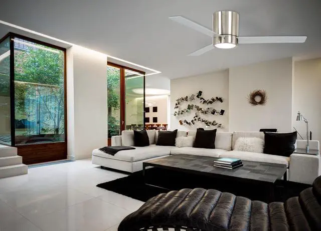 Alt view image 2 of 6 - F644L-BN Roto Flush 52" 3-Blade LED Ceiling Fan in Brushed Nickel Finish with Brushed Nickel Blades and a Frosted White Lens