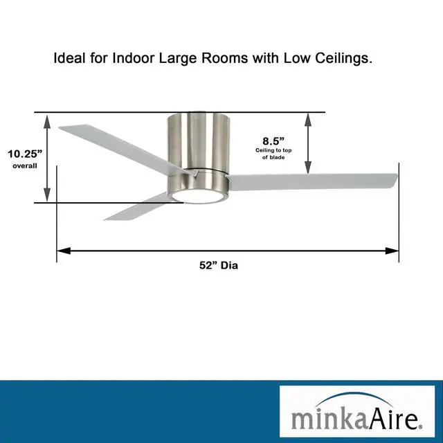 Alt view image 5 of 6 - F644L-BN Roto Flush 52" 3-Blade LED Ceiling Fan in Brushed Nickel Finish with Brushed Nickel Blades and a Frosted White Lens